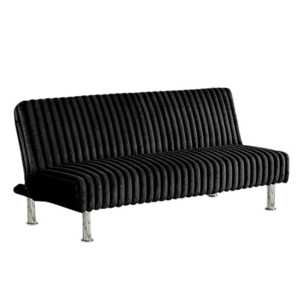 Hini Fold Out Futon Sofa Bed | Rich Black | Modern Chrome Metal Legs BM332982