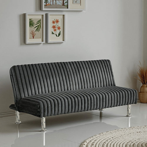 Hini Fold Out Futon Sofa Bed | Dark Gray | Modern Chrome Metal Legs