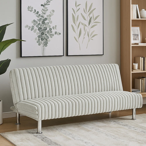 Hini Fold Out Futon Sofa Bed | Light Gray | Modern Chrome Metal Legs