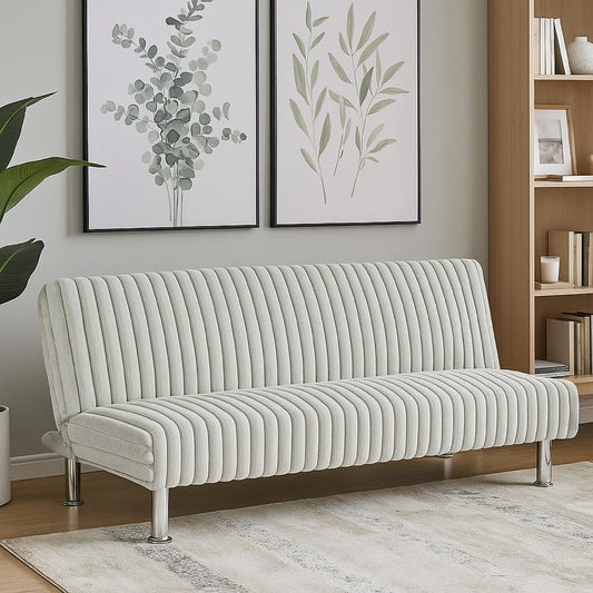 Hini Fold Out Futon Sofa Bed | Light Gray | Modern Chrome Metal Legs