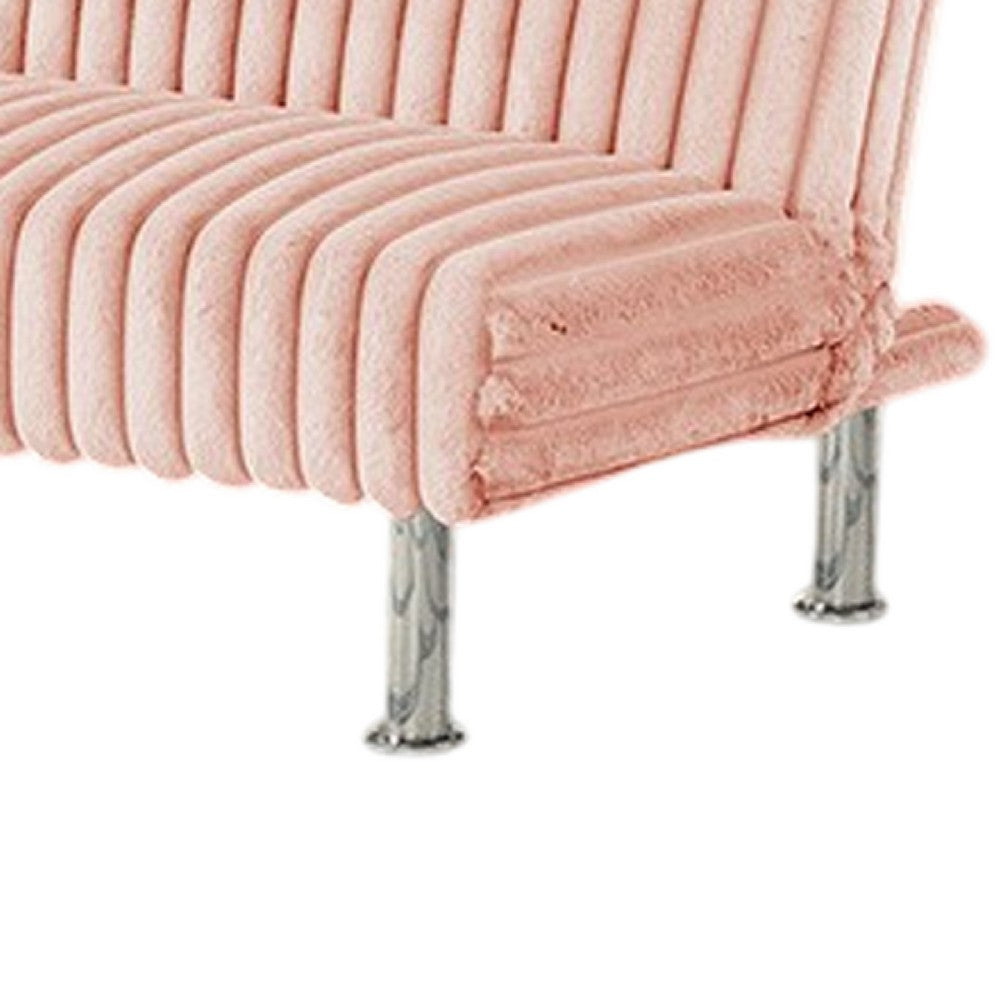 Hini Fold Out Futon Sofa Bed | Light PInk | Modern Chrome Metal Legs