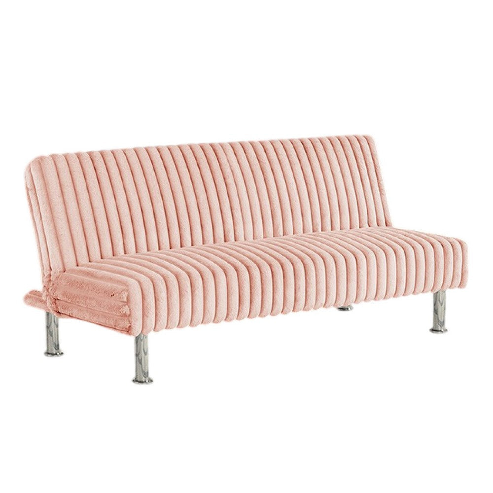 Hini Fold Out Futon Sofa Bed | Light PInk | Modern Chrome Metal Legs