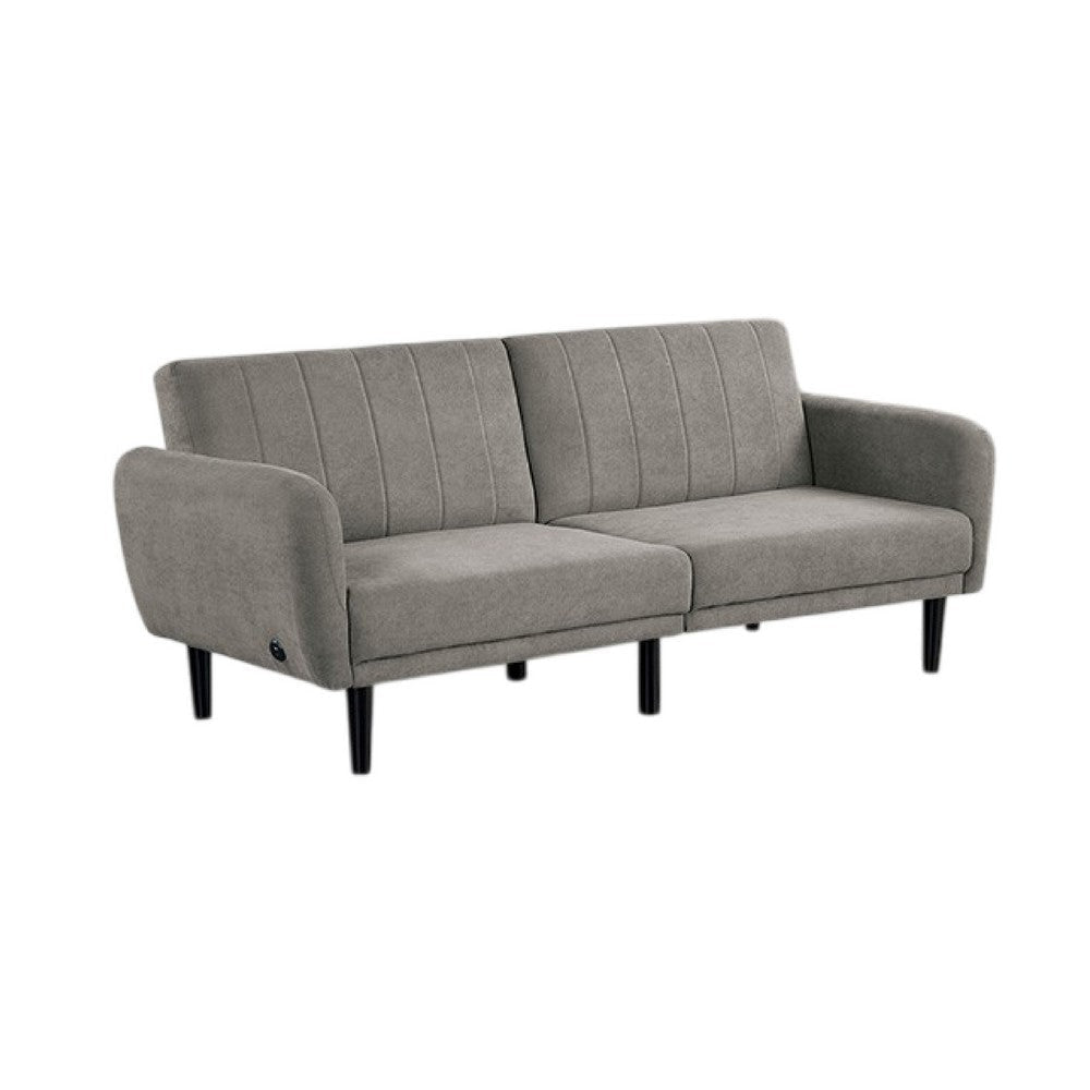 Arz Fold Out Futon Sofa Bed | Light Gray | Retro Channel Tufted Back BM332988
