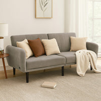 Arz Fold Out Futon Sofa Bed | Light Gray | Retro Channel Tufted Back