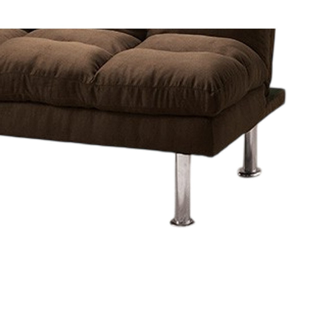Sar Fold Out Futon Sofa Bed | Tufted Dark Brown Microfiber | Chrome BM332989