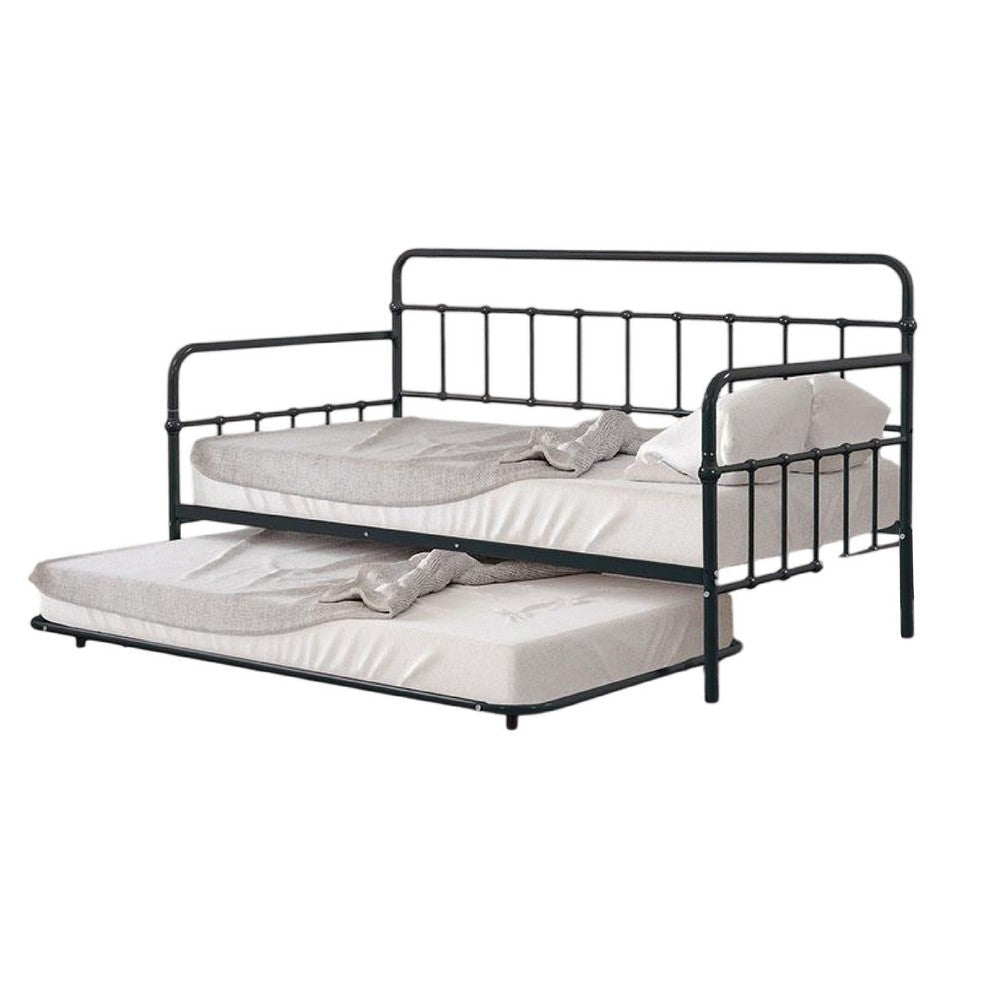 Tes Daybed with Pull Out Trundle | Classic Black Metal Open Frame