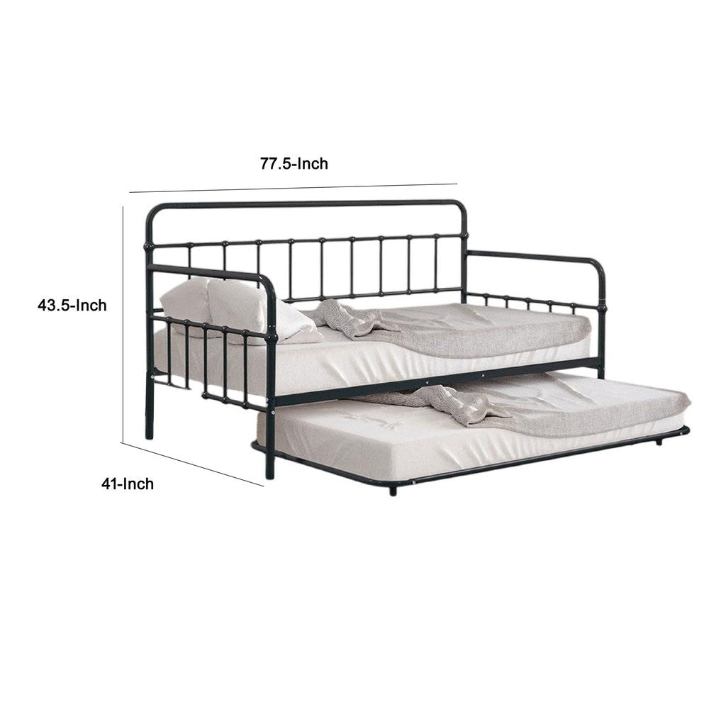 Tes Daybed with Pull Out Trundle | Classic Black Metal Open Frame