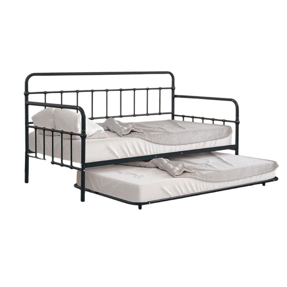 Tes Daybed with Pull Out Trundle | Classic Black Metal Open Frame