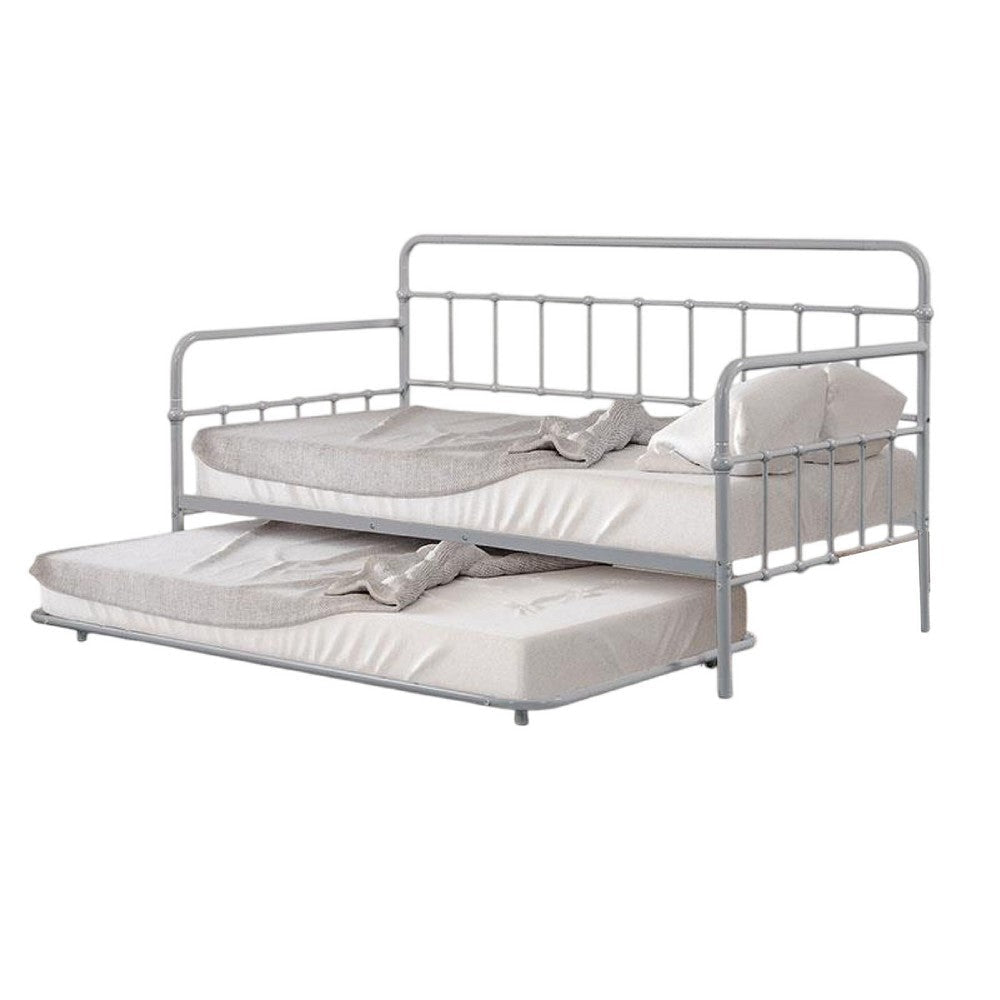 Tes Daybed with Pull Out Trundle | Classic Silver Metal Open Frame
