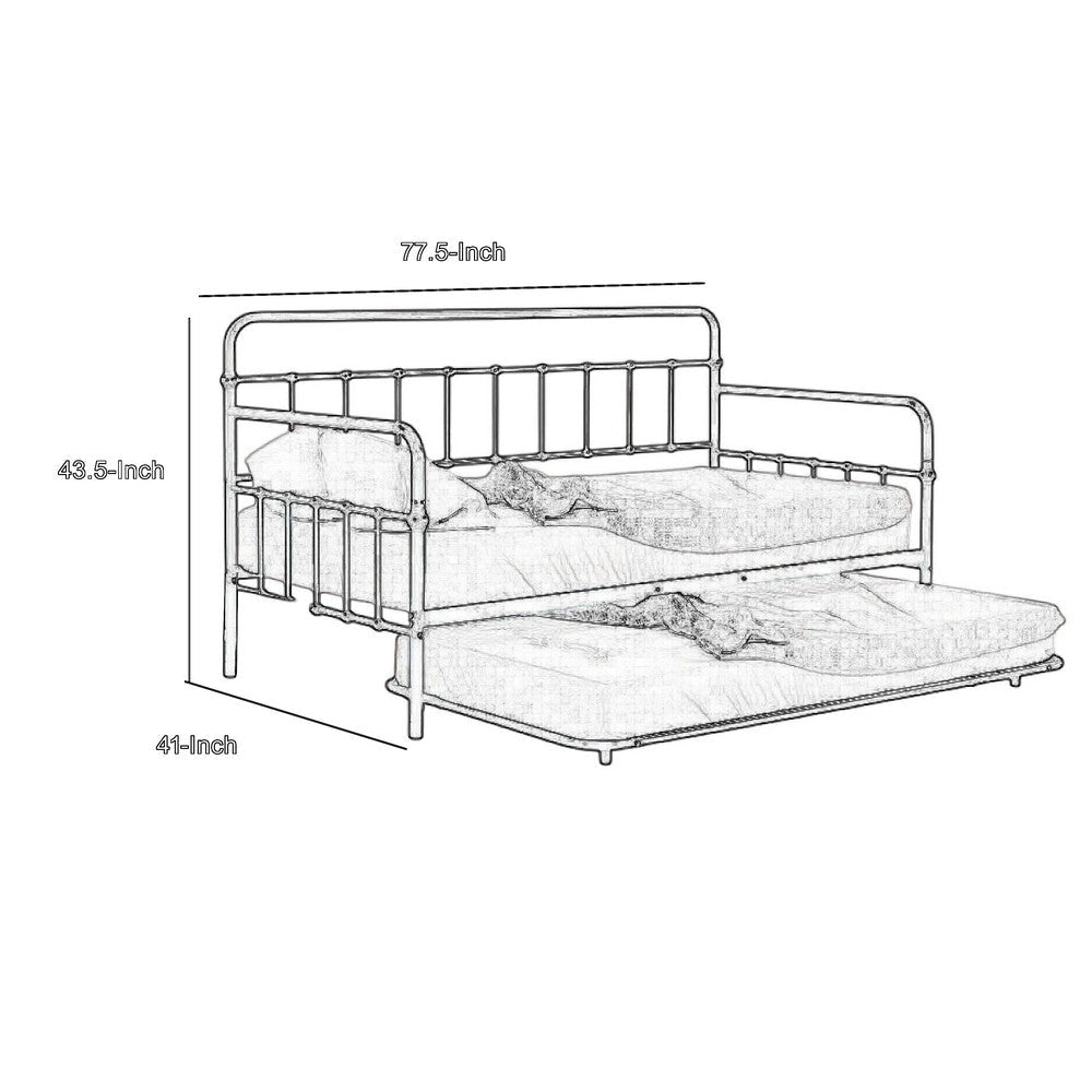 Tes Daybed with Pull Out Trundle | Classic Silver Metal Open Frame