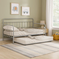 Tes Daybed with Pull Out Trundle | Classic Silver Metal Open Frame