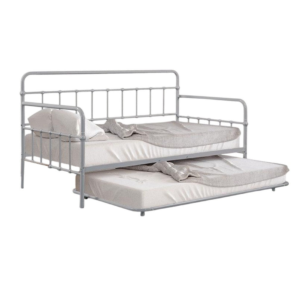 Tes Daybed with Pull Out Trundle | Classic Silver Metal Open Frame