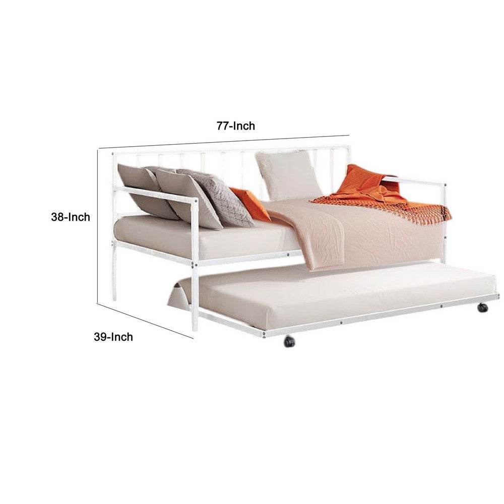 Ham Daybed with Pull Out Trundle | White Slatted Open Metal Frame