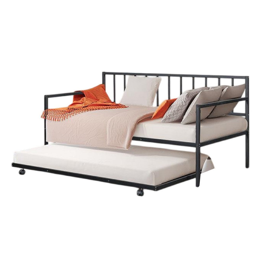 Ham Daybed with Pull Out Trundle | Black Slatted Open Metal Frame