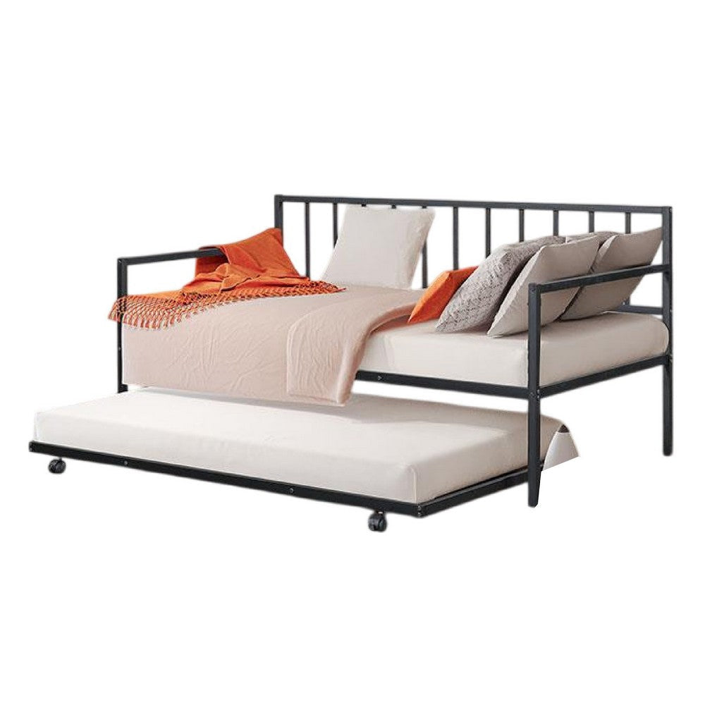 Ham Daybed with Pull Out Trundle | Black Slatted Open Metal Frame