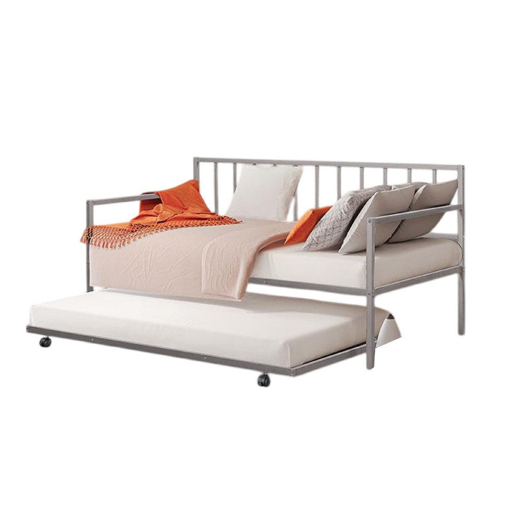 Ham Daybed with Pull Out Trundle | Silver Slatted Open Metal Frame