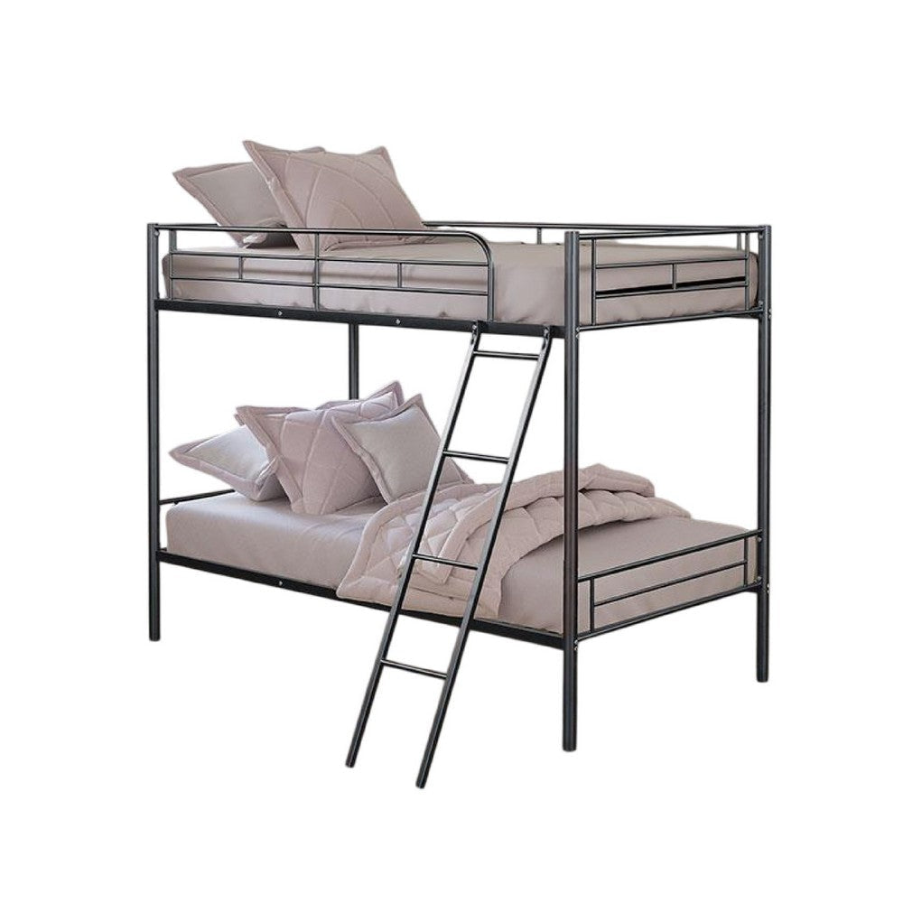 Cet Twin Over Twin Bunk Bed | Black Metal | Attached Angled Ladder