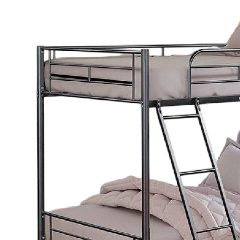Cet Twin Over Twin Bunk Bed | Black Metal | Attached Angled Ladder