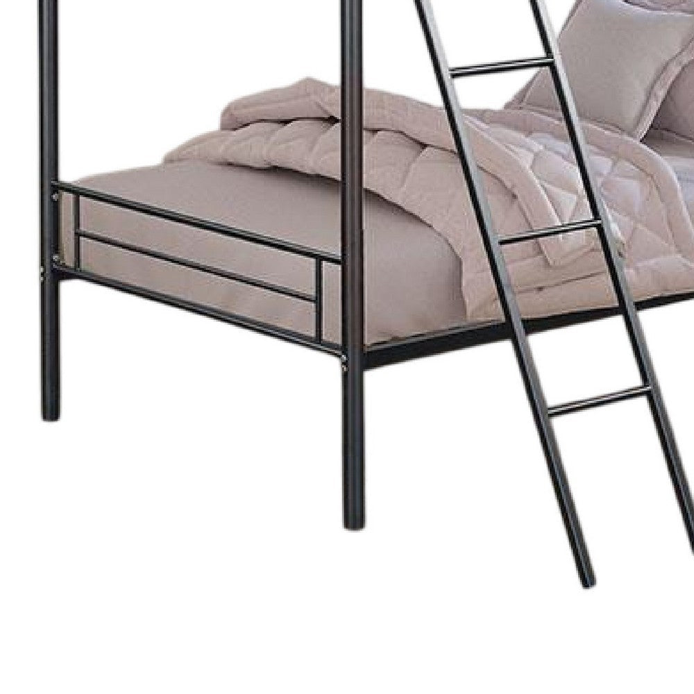 Cet Twin Over Twin Bunk Bed | Black Metal | Attached Angled Ladder