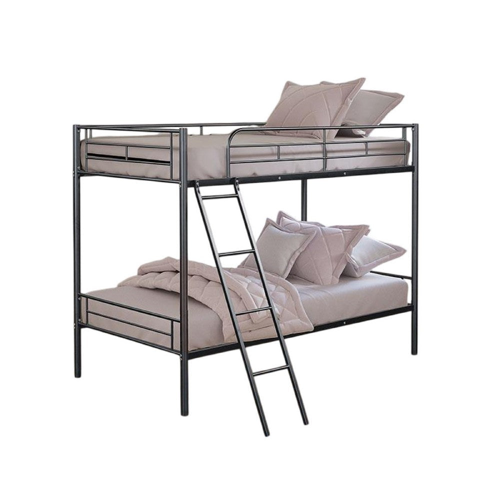 Cet Twin Over Twin Bunk Bed | Black Metal | Attached Angled Ladder