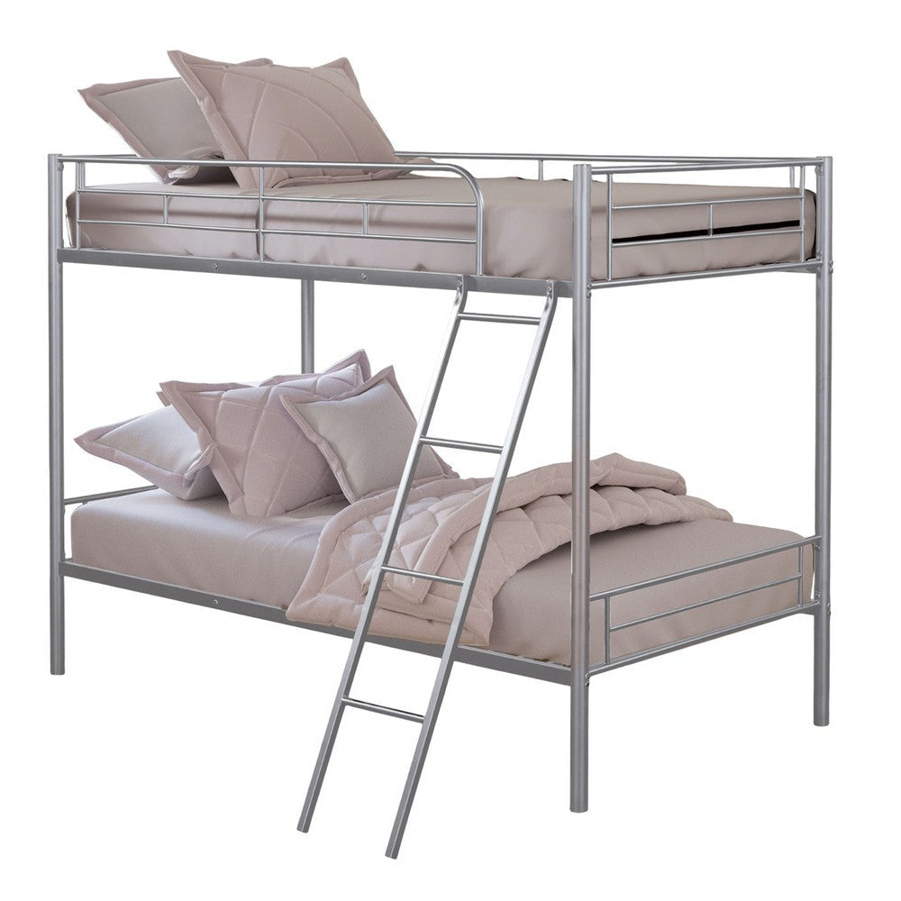 Cet Twin Over Twin Bunk Bed | Silver Metal Frame | Attached Ladder