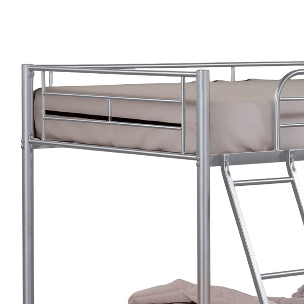 Cet Twin Over Twin Bunk Bed | Silver Metal Frame | Attached Ladder