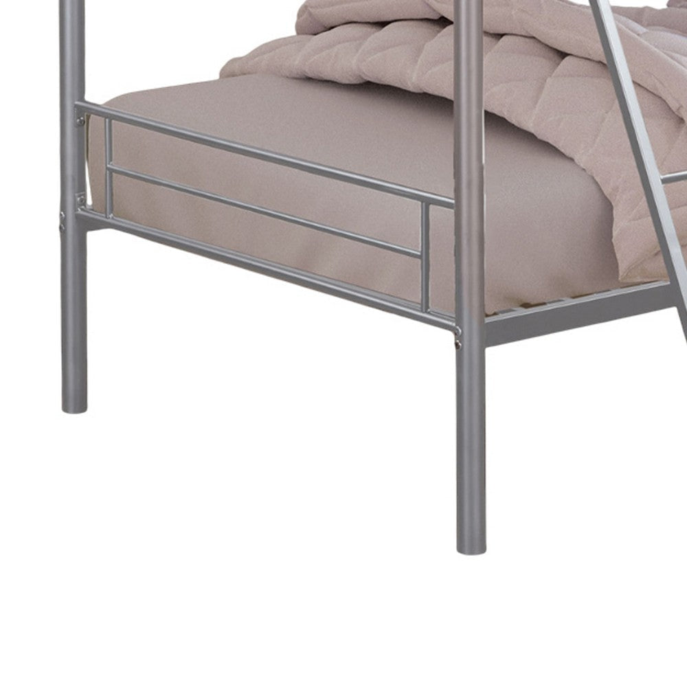 Cet Twin Over Twin Bunk Bed | Silver Metal Frame | Attached Ladder