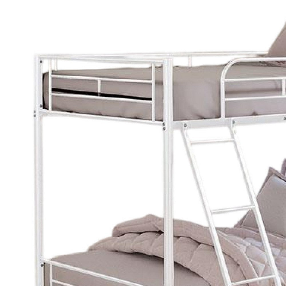 Cet Twin Over Twin Bunk Bed | White Metal | Attached Angled Ladder