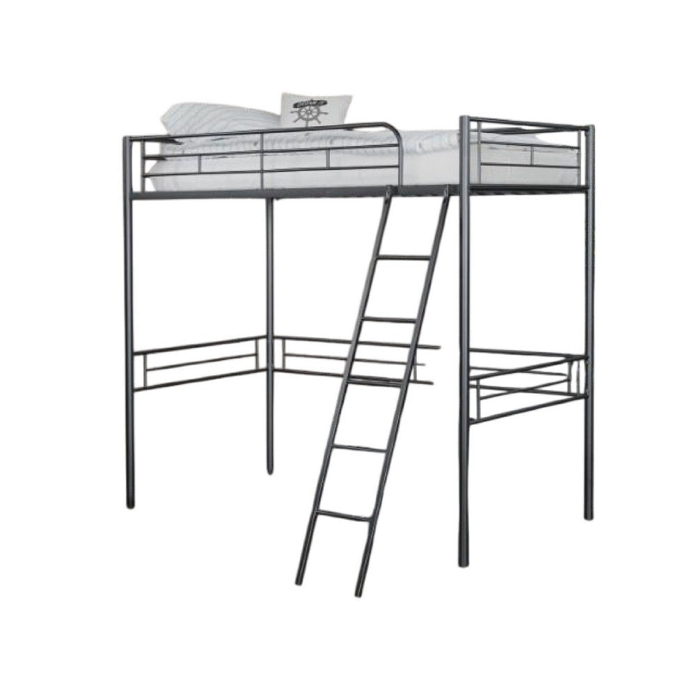 Mylz Twin Loft Bed | Black Metal Frame with Attached Angled Ladder