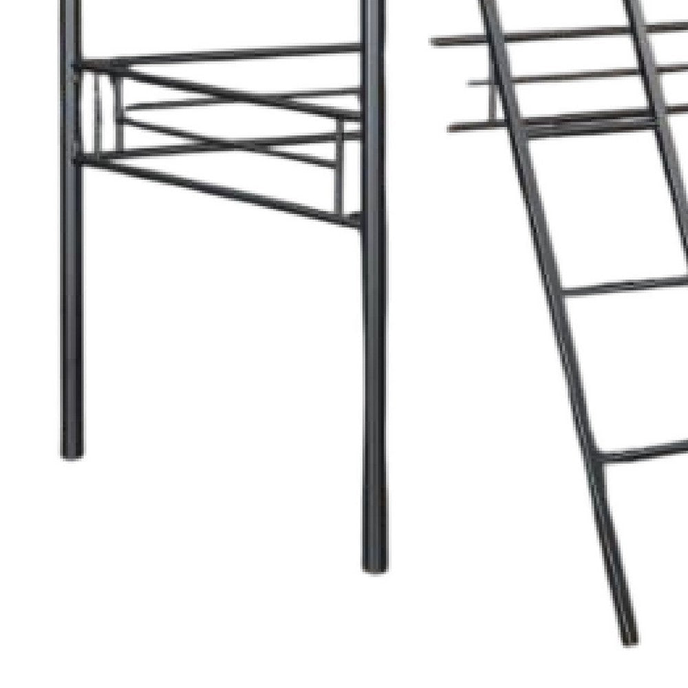 Mylz Twin Loft Bed | Black Metal Frame with Attached Angled Ladder