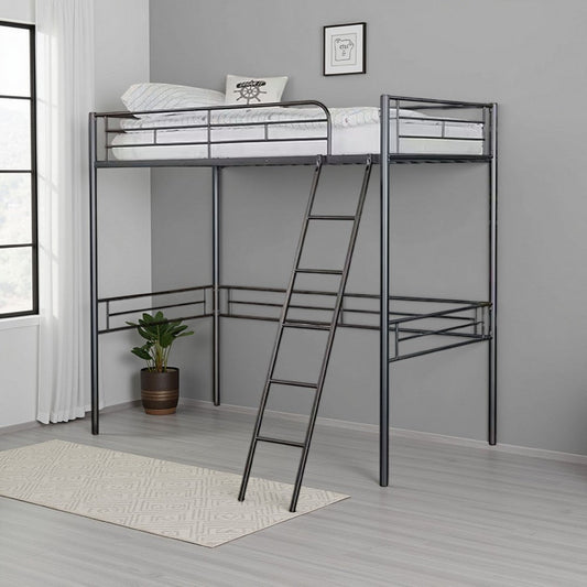 Mylz Twin Loft Bed | Black Metal Frame with Attached Angled Ladder