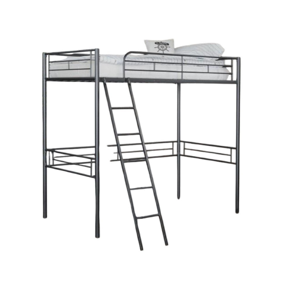 Mylz Twin Loft Bed | Black Metal Frame with Attached Angled Ladder