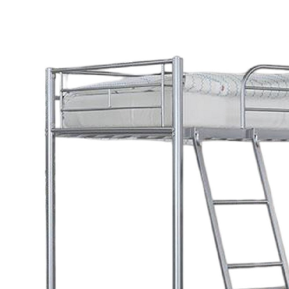 Mylz Twin Loft Bed | Silver Metal Frame with Attached Angled Ladder