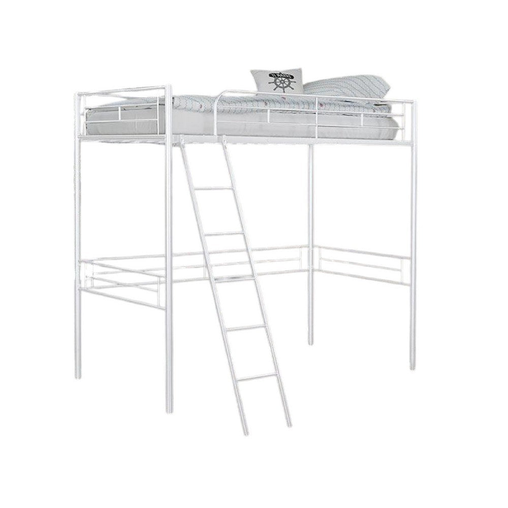 Mylz Twin Loft Bed | 61" | White Metal Frame | Attached Angled Ladder