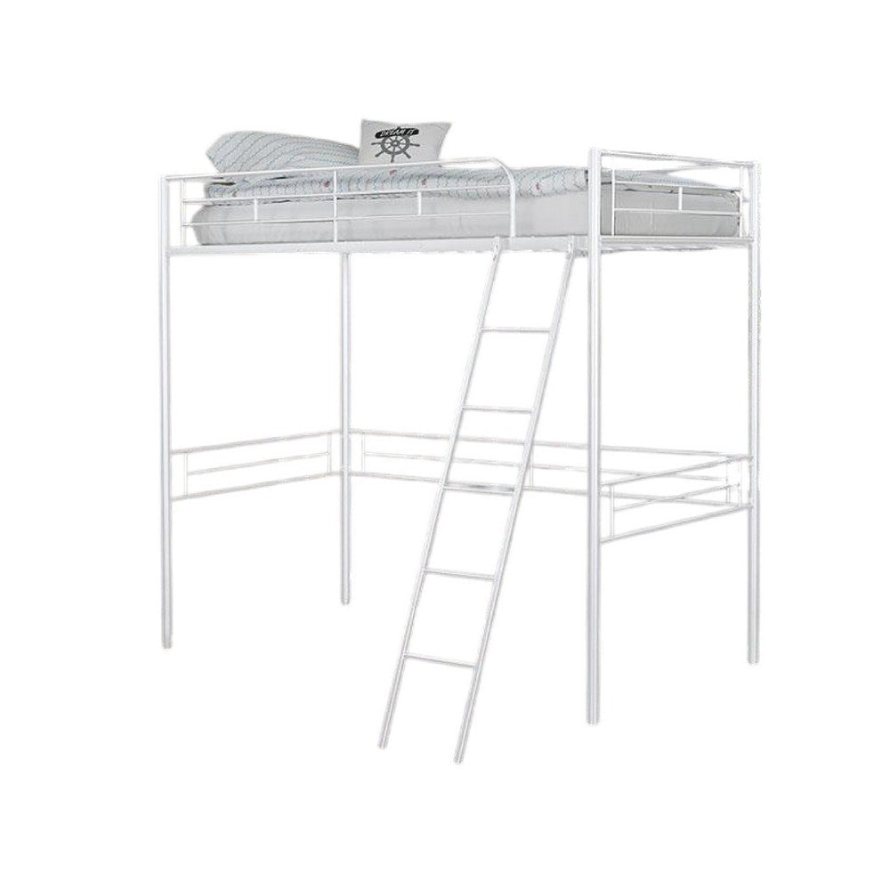 Mylz Twin Loft Bed | 61’’ | White Metal Frame | Attached Angled Ladder