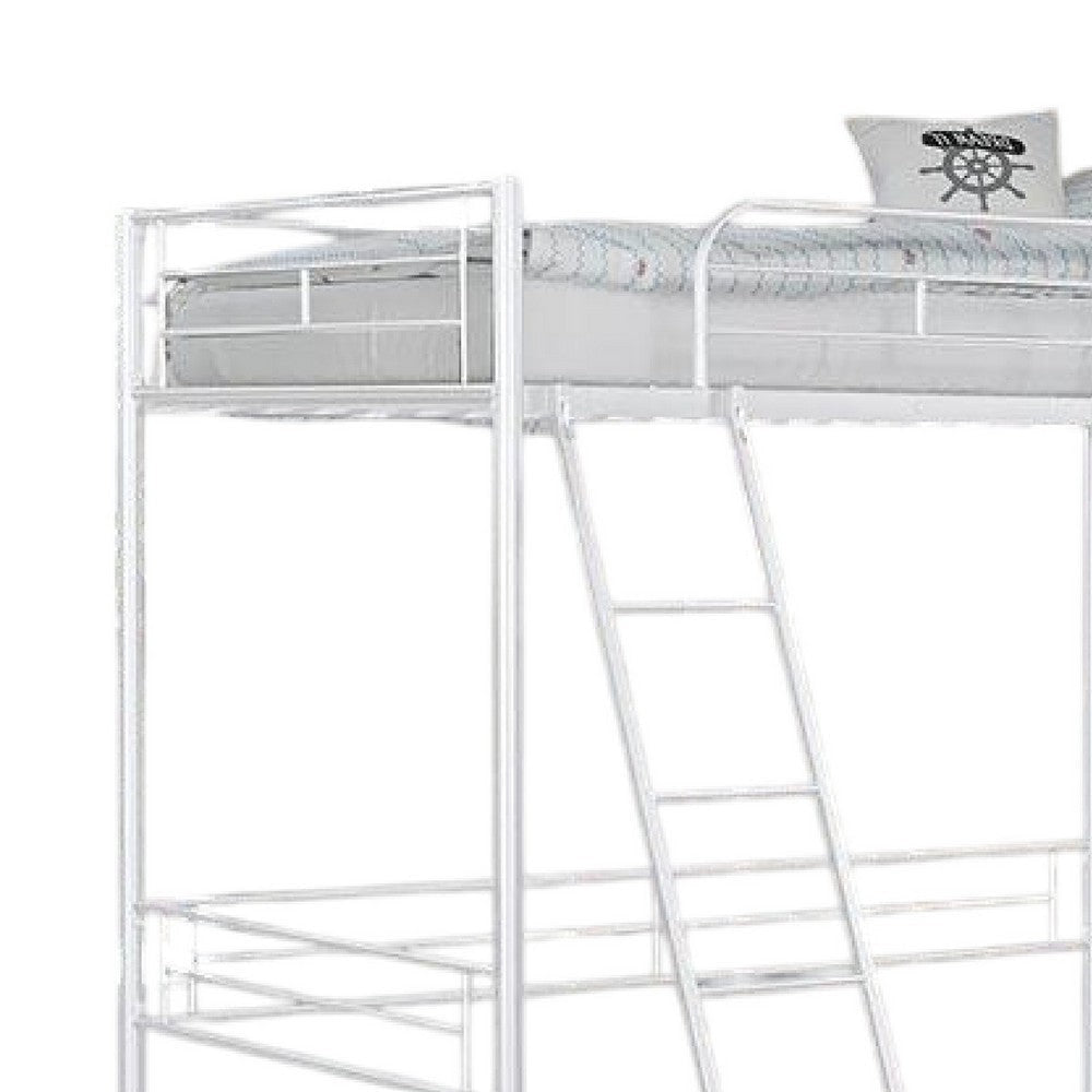 Mylz Twin Loft Bed | 61’’ | White Metal Frame | Attached Angled Ladder