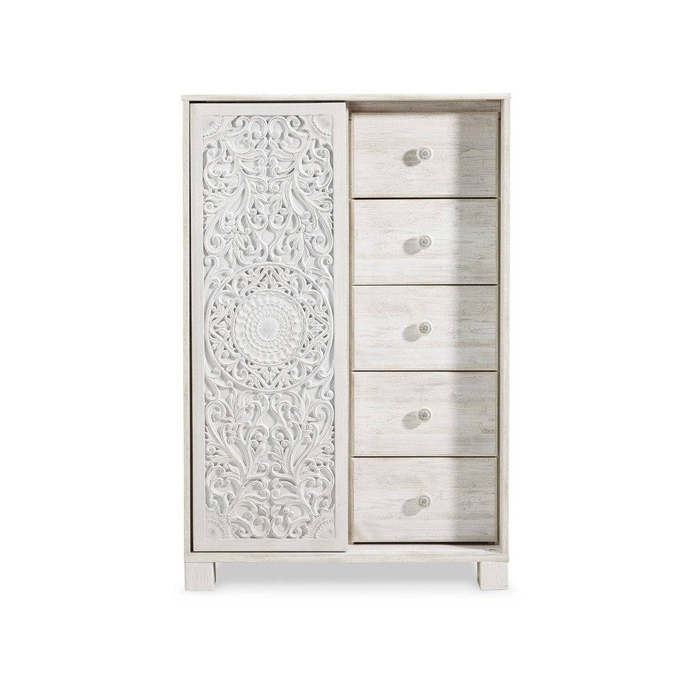 Ashley Paxy Tall Dresser Chest | 5 Drawers | Carved Sliding Door | Whitewash BM333007