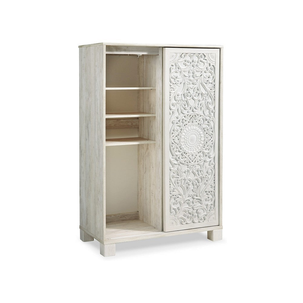 Ashley Paxy Tall Dresser Chest | 5 Drawers | Carved Sliding Door | Whitewash BM333007