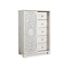 Ashley Paxy Tall Dresser Chest | 5 Drawers | Carved Sliding Door | Whitewash
