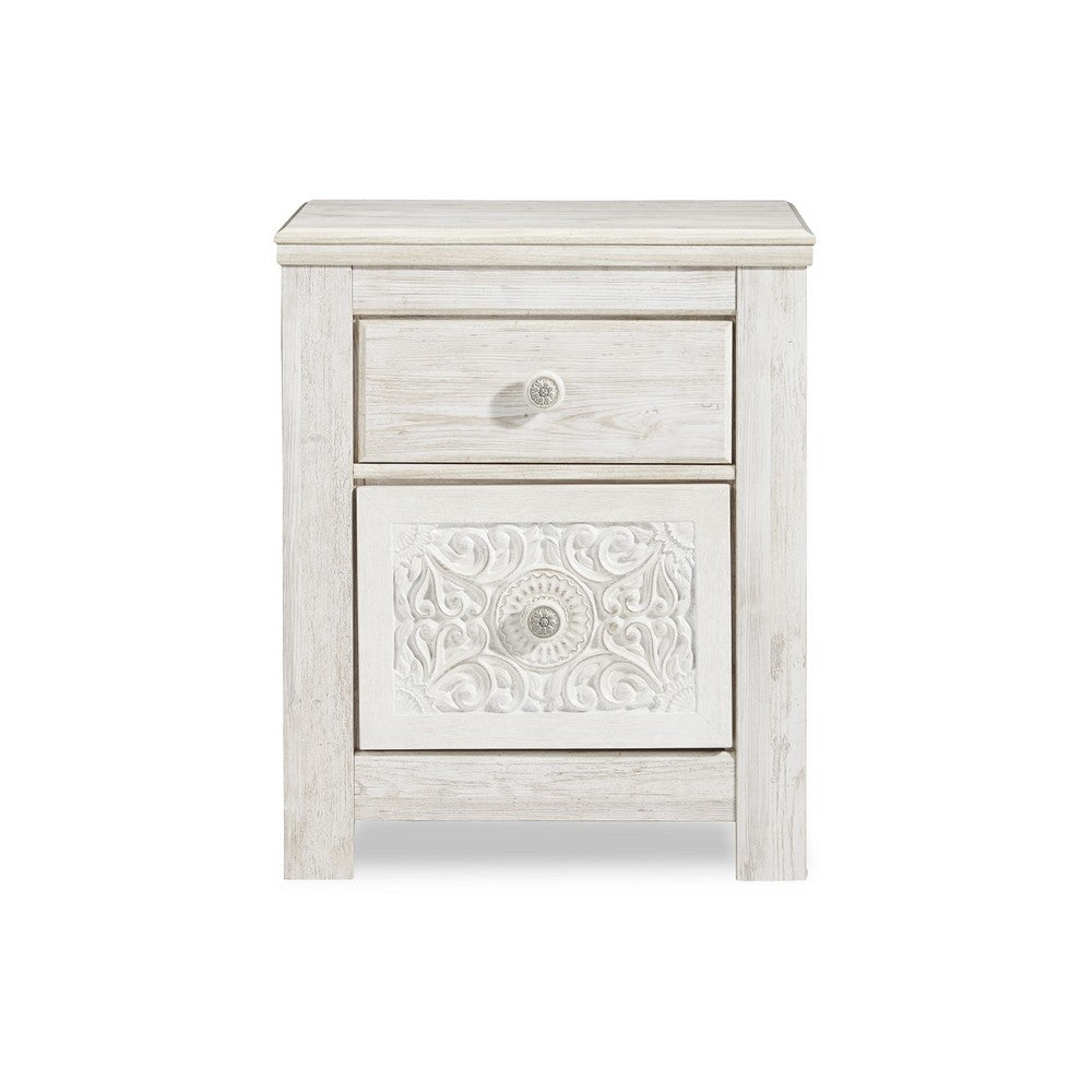 Ashley Paxy Nightstand | 2 Drawers | 2 USB Ports | Laminate Whitewash Finish BM333008