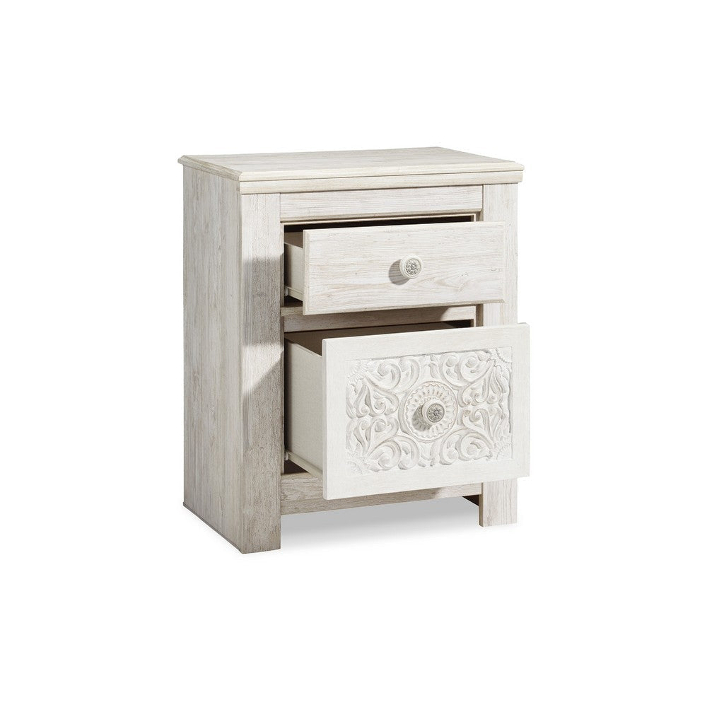 Ashley Paxy Nightstand | 2 Drawers | 2 USB Ports | Laminate Whitewash Finish BM333008