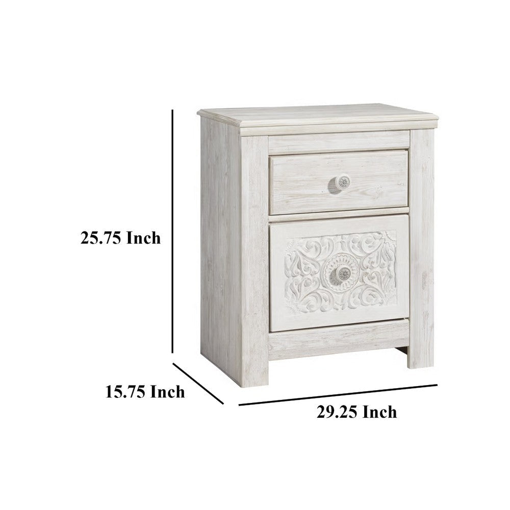 Ashley Paxy Nightstand | 2 Drawers | 2 USB Ports | Laminate Whitewash Finish BM333008