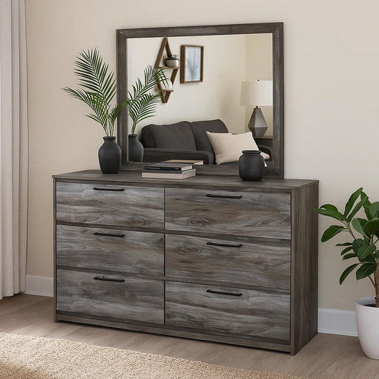 Ashley Bays 62" Dresser | 6 Drawers | Modern Farmhouse Laminate Smoky Gray