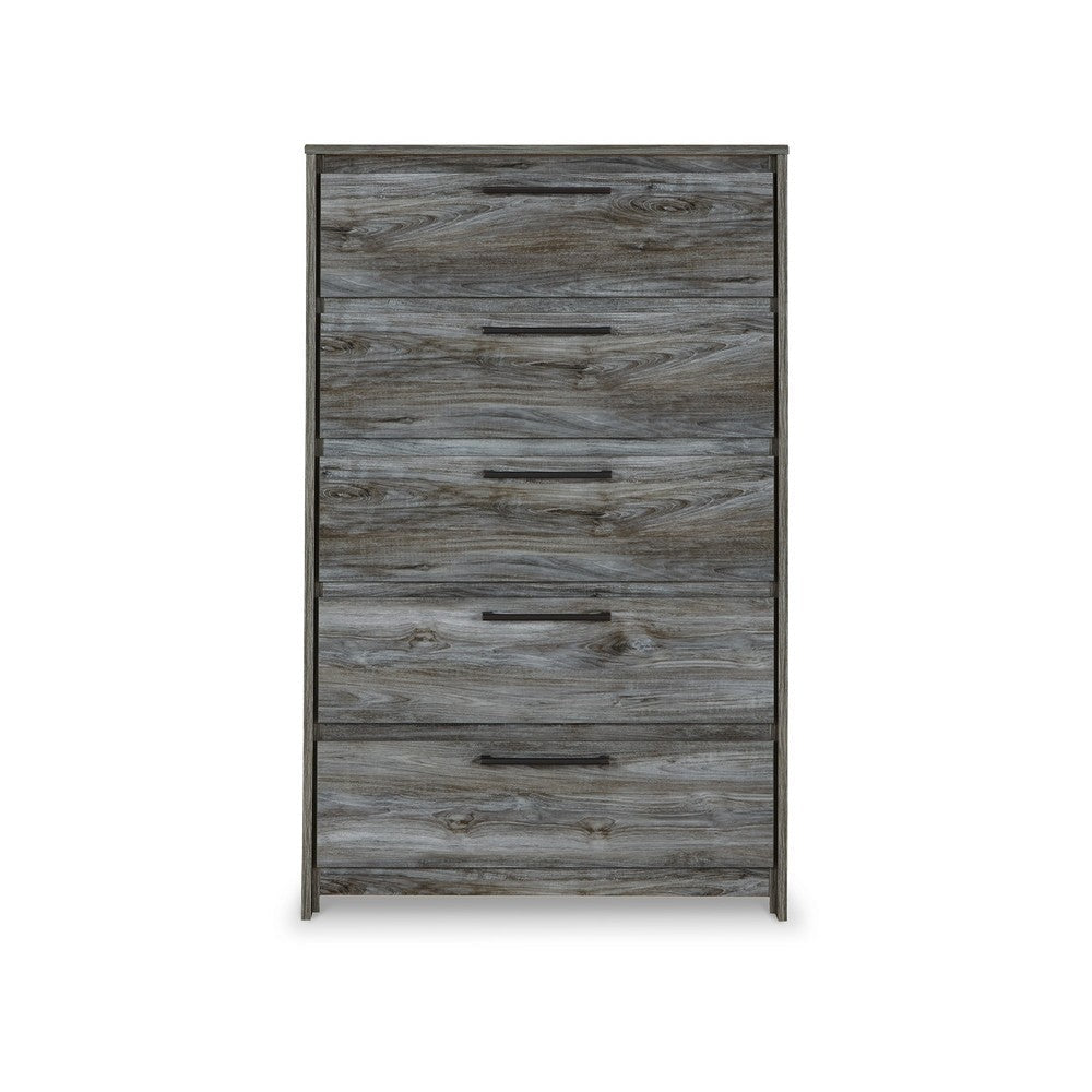 Ashley Bays Tall Dresser Chest | 5 Drawer | Modern Rustic Laminate Smoky Gray BM333019