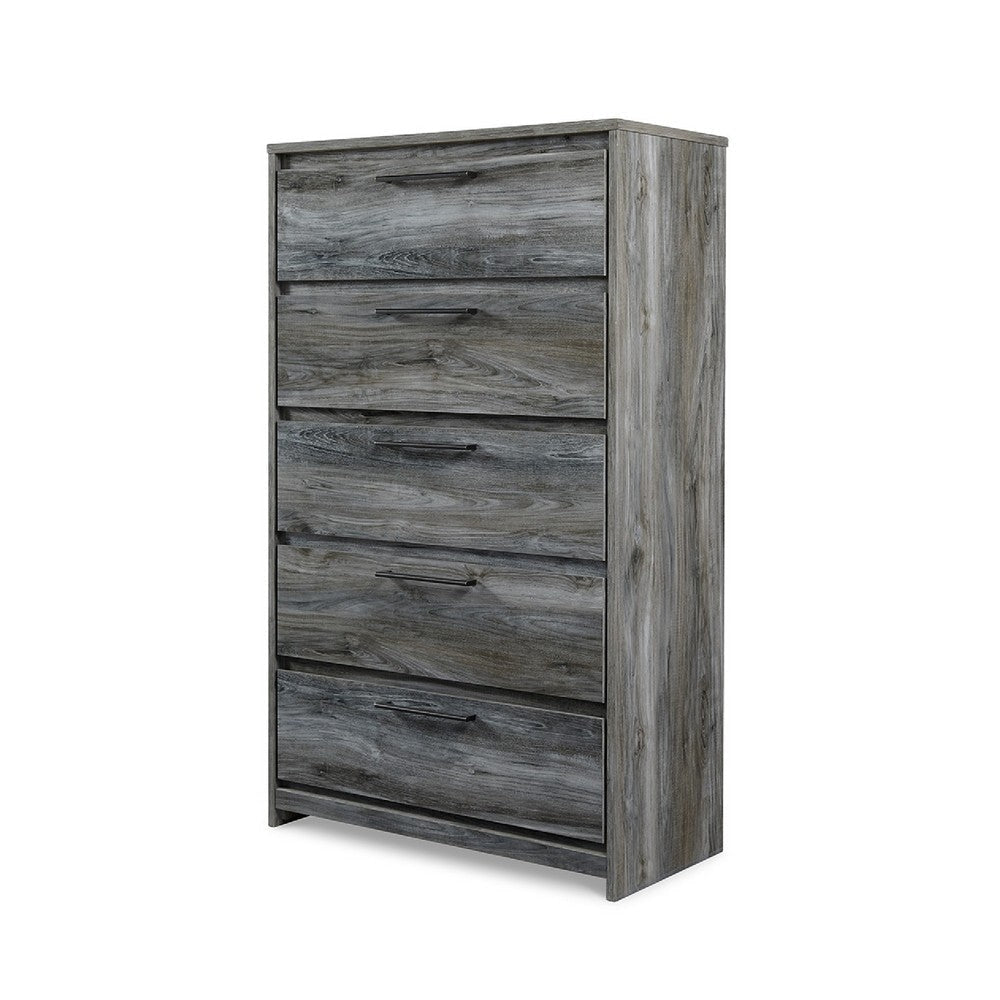 Ashley Bays Tall Dresser Chest | 5 Drawer | Modern Rustic Laminate Smoky Gray BM333019