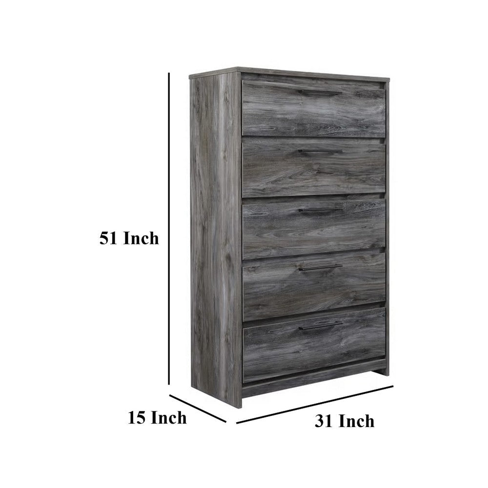 Ashley Bays Tall Dresser Chest | 5 Drawer | Modern Rustic Laminate Smoky Gray BM333019