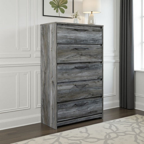 Ashley Bays Tall Dresser Chest | 5 Drawer | Modern Rustic Laminate Smoky Gray