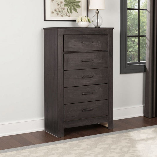 Ashley Brin Tall Dresser Chest | 5 Drawers Rustic Laminate Dark Charcoal Gray