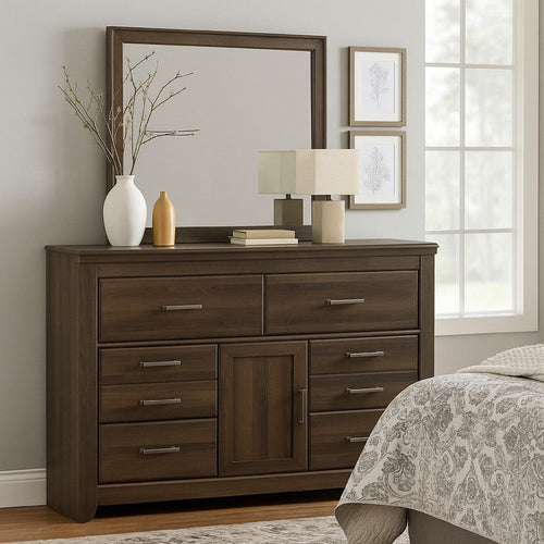 Ashley Rye 61" Dresser | 6 Drawers w 1 Cabinet | Classic Laminate Dark Brown