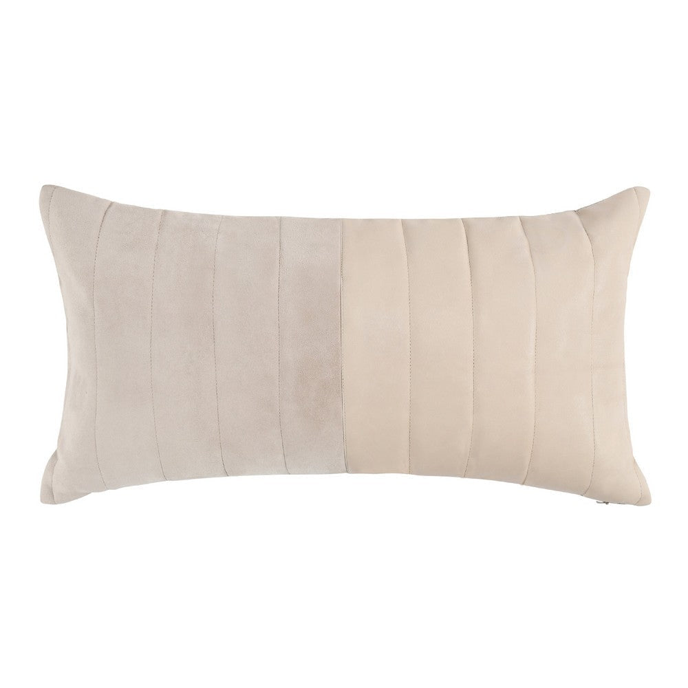 Lumbar Accent Throw Pillow | 14x26 | Color Block Design Beige Leather
